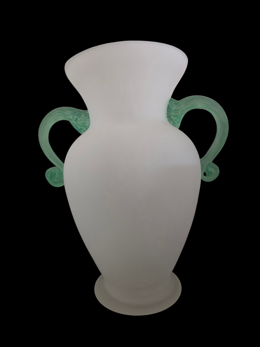 Vintage Satin Glass Vase Urn Vase Green Handles